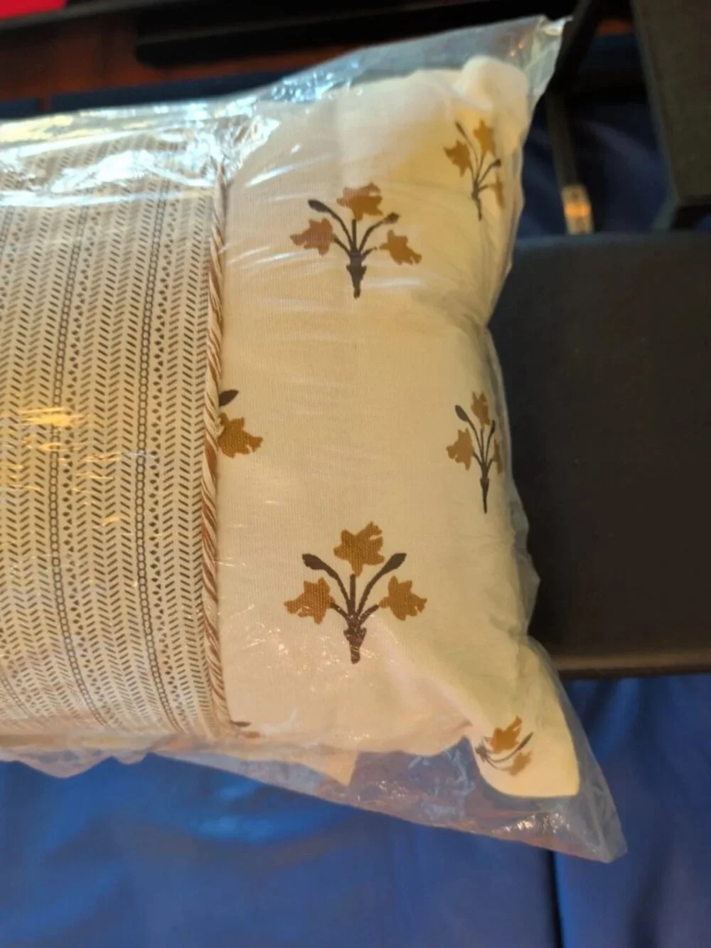 Rizzy Home 14x26 Boho Botanical Lumbar Throw Pillow Blue Gold Cotton Zipper